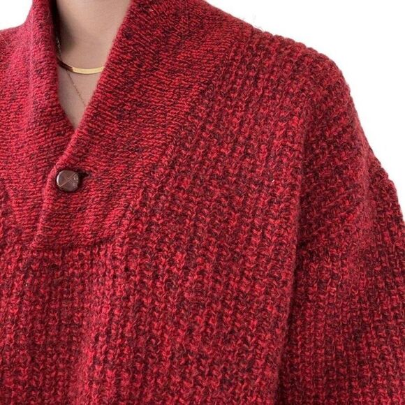 Vintage American Eagle Red Mareled Cowl Neck Ribbed Wool Sweater Elbow Patch L - Picture 5 of 7